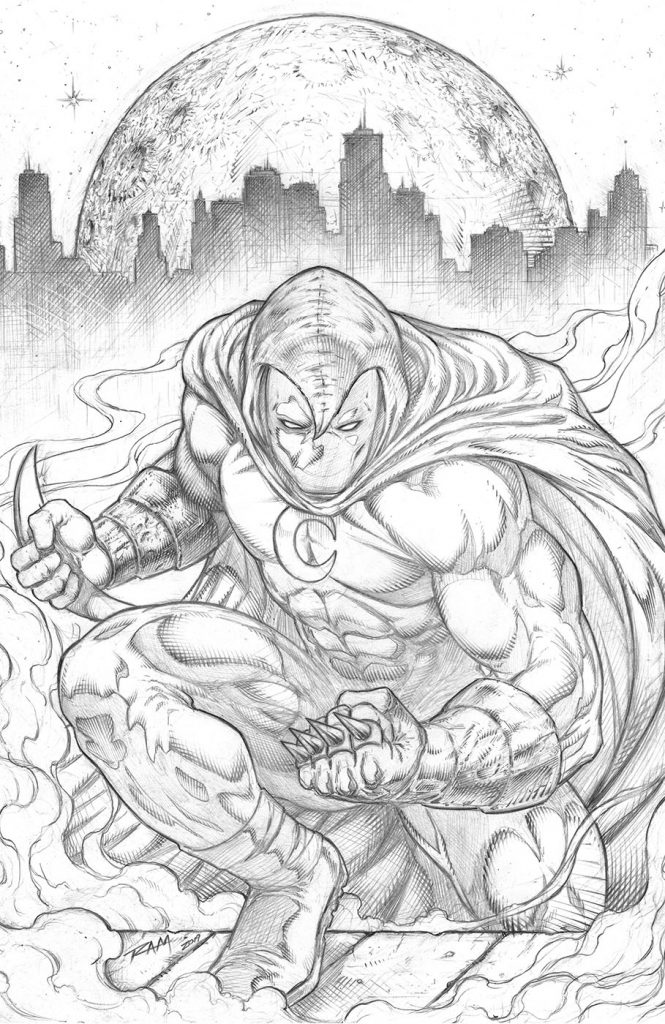 Moon Knight Pencil Drawing by Robert A. Marzullo