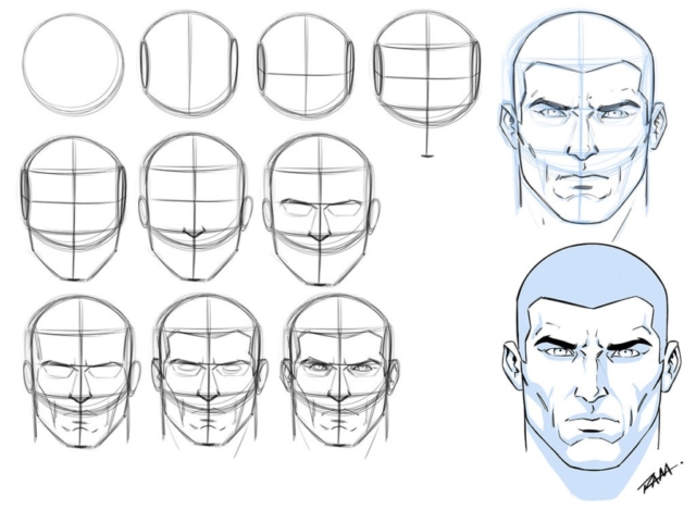 Drawing a Male Face - Step by Step - Front View