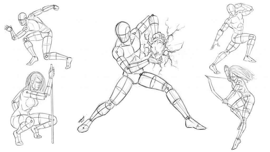 Dynamic Superhero Poses Sketch Coloring Page