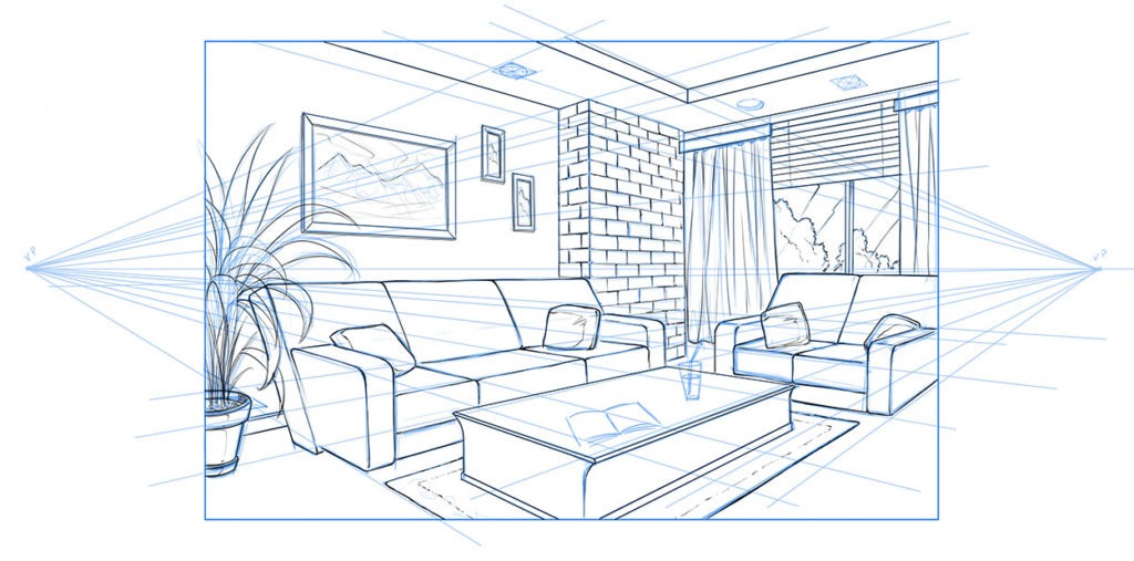Drawing a Background in 2 Point Perspective Step 6