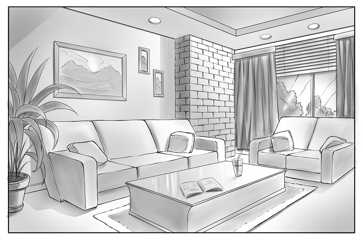 Easy How to Draw a One Point Perspective Room Tutorial and Coloring Page |  Perspective room, One point perspective, One point perspective room
