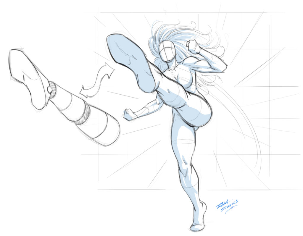 Leg Kicking Pose — Foreshortening Example