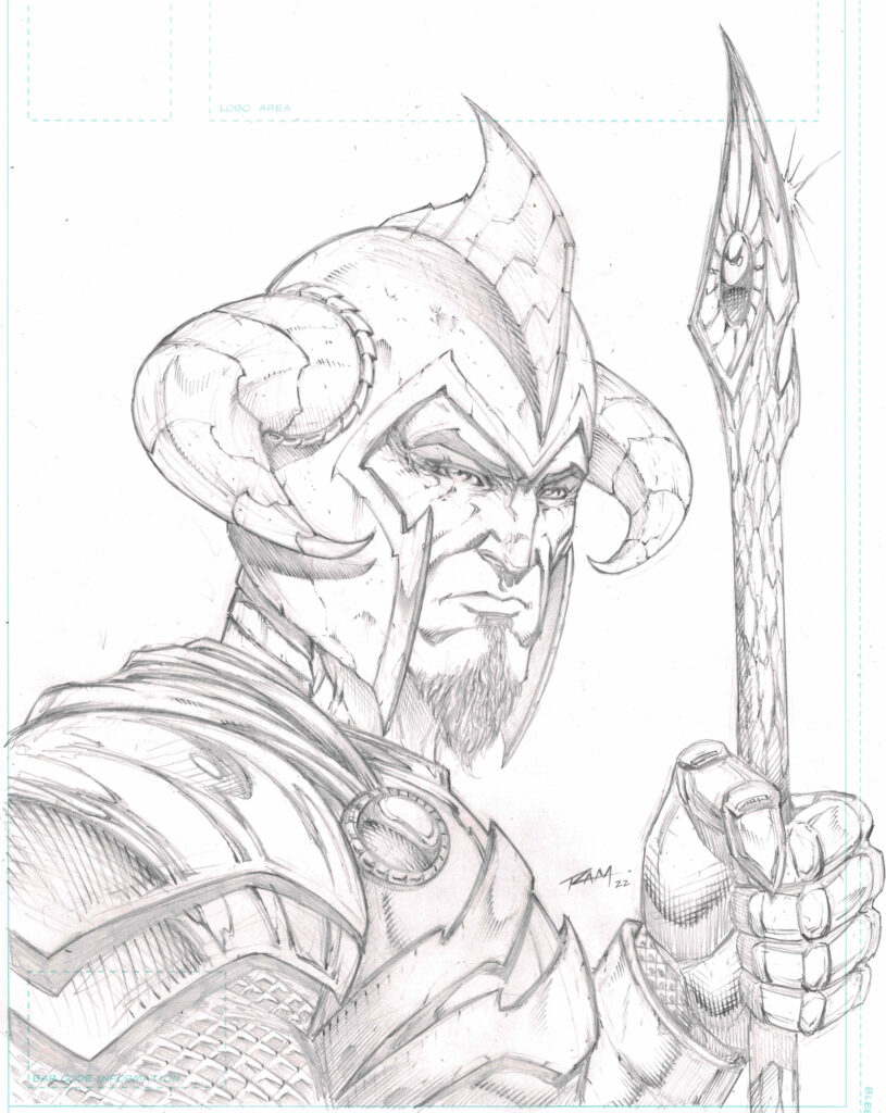 Warrior with Staff - Traditional Pencil Art